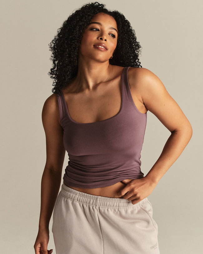 Smooth Contour Midi Square Neck Tank | Deep Mocha