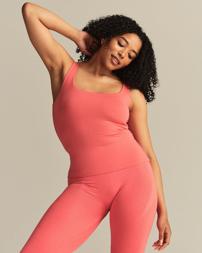 Smooth Contour Midi Square Neck Tank | Sunlit Coral