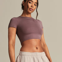 Smooth Contour Cropped Short Sleeve T-Shirt | Deep Mocha