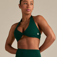 Essential Twist Front Halter Bra | Emerald