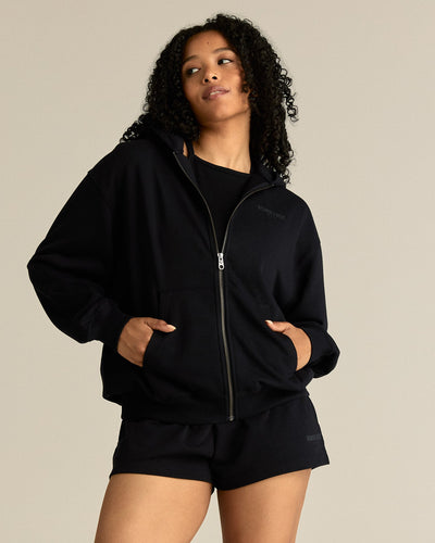 Comfort Lightweight Oversized Zip Up Hoodie | Black
