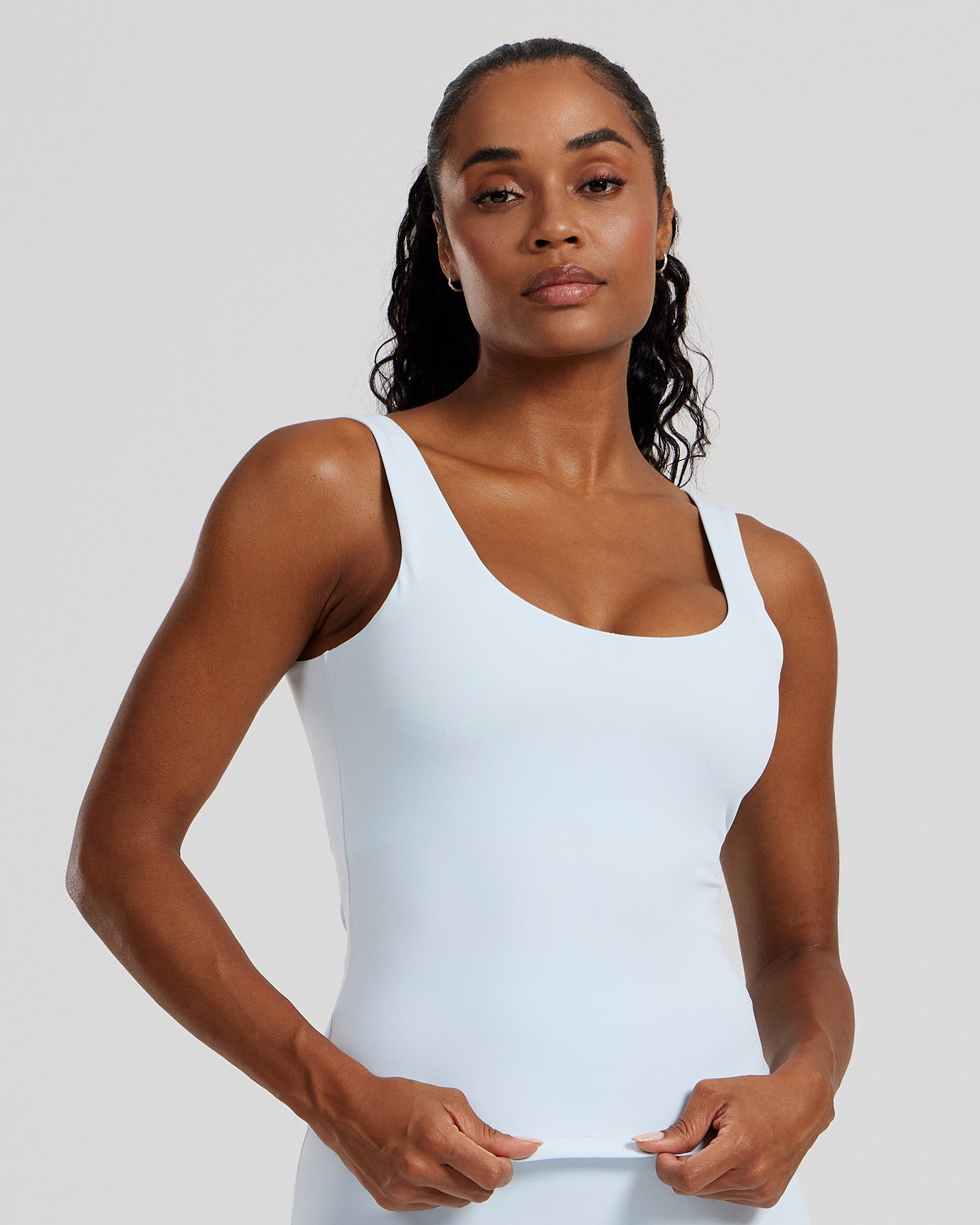 Essential Built-In Bra Scoop Back Tank | Icy Blue