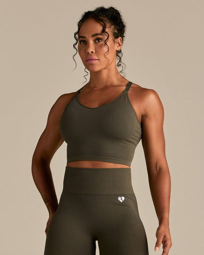 Power Seamless Built-In Bra Tank | Dark Olive