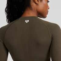 Power Seamless Long Sleeve Crop Top | Dark Olive