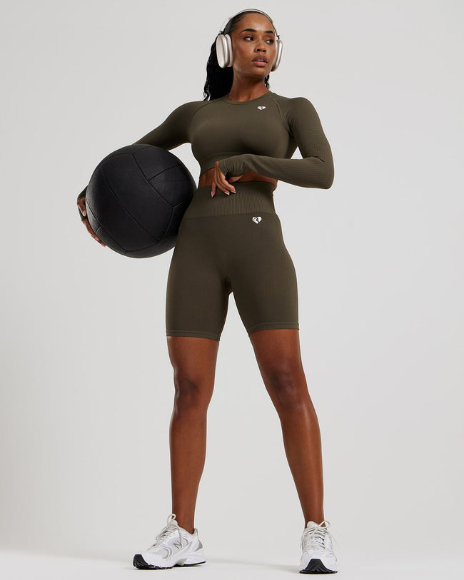 Power Seamless Cycling Shorts | Dark Olive