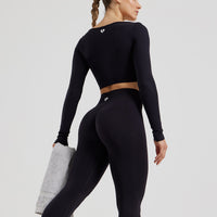 Define 2.0 Seamless Long Sleeve Built-In Bra Top | Black
