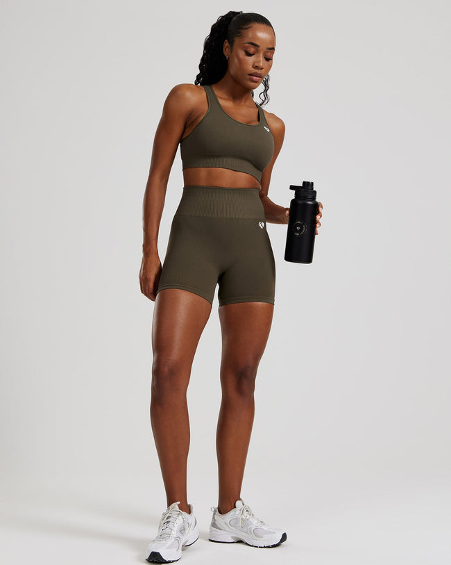 Power Seamless Adjustable Sports Bra | Dark Olive