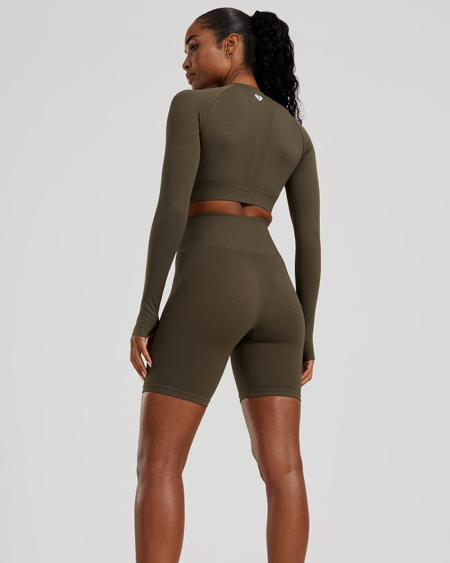 Power Seamless Cycling Shorts | Dark Olive