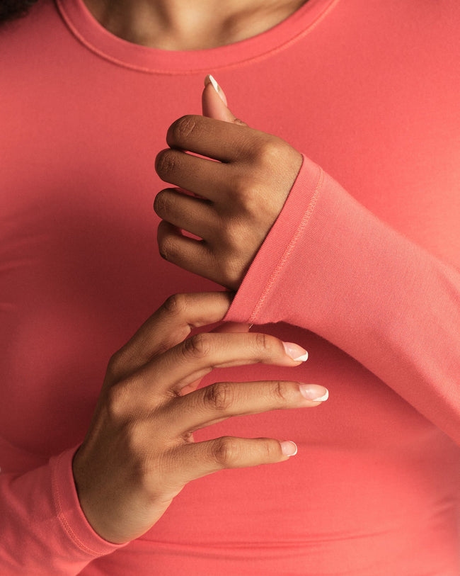 Smooth Contour Midi Crew Neck Long Sleeve T-Shirt | Sunlit Coral