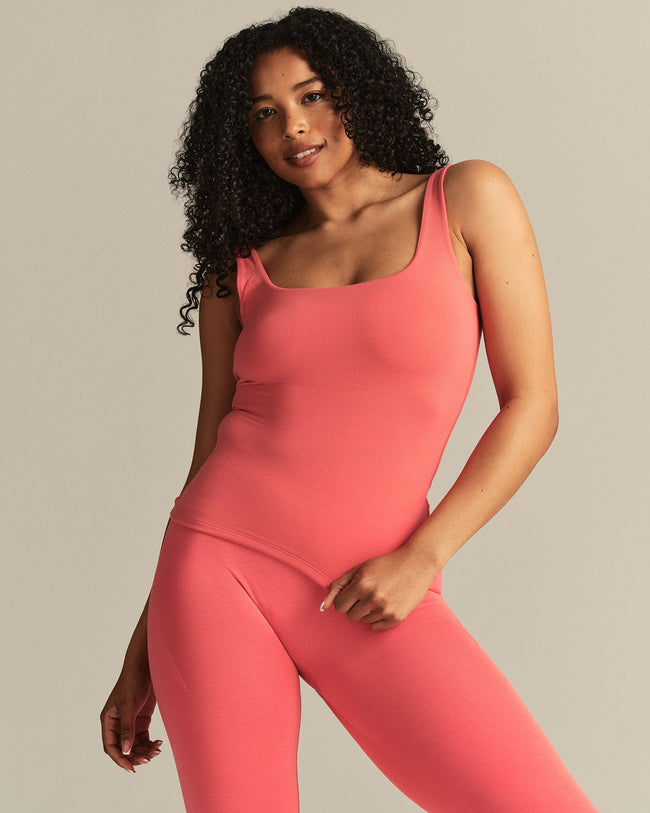 Smooth Contour Midi Square Neck Tank | Sunlit Coral