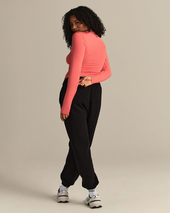 Smooth Contour Midi Crew Neck Long Sleeve T-Shirt | Sunlit Coral