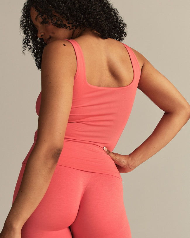 Smooth Contour Midi Square Neck Tank | Sunlit Coral