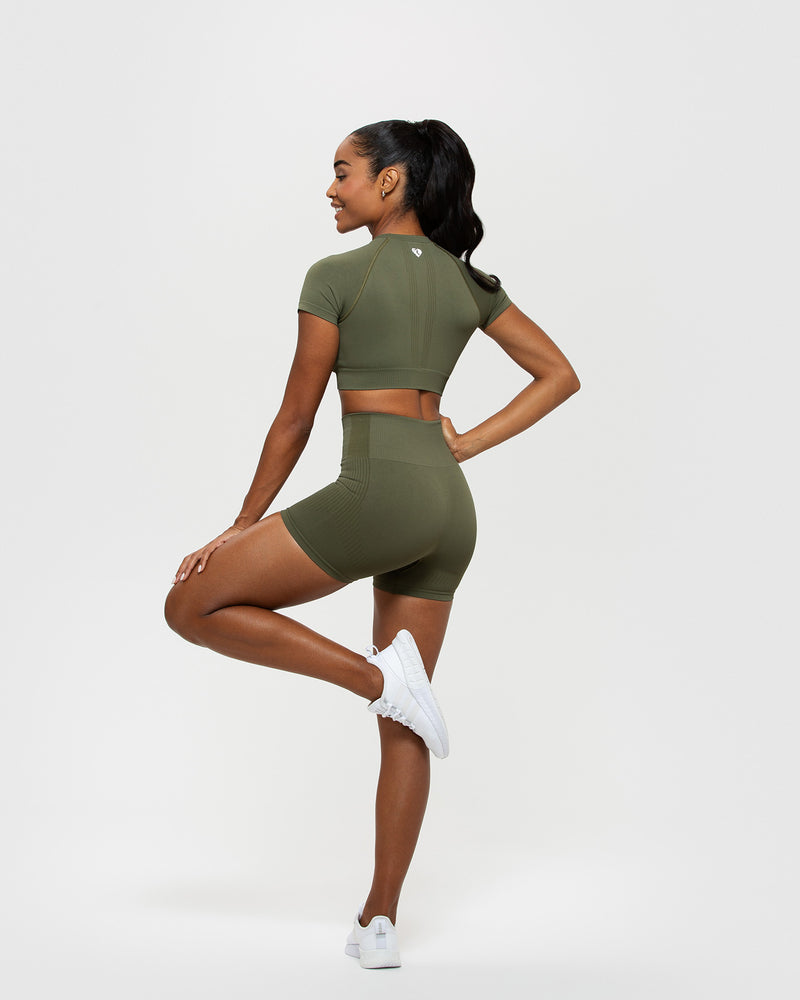 Power Seamless Short Sleeve Crop Top | Khaki