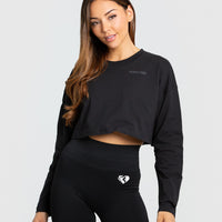 Comfort Oversized Cropped Long Sleeve T-Shirt | Black