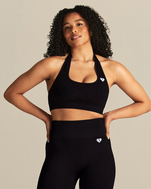 Power Seamless Halter Neck Bra | Black