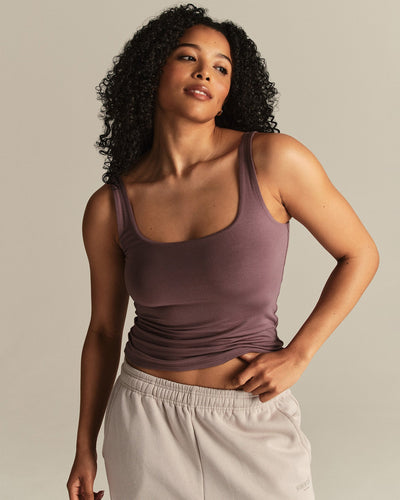 Smooth Contour Midi Square Neck Tank | Deep Mocha