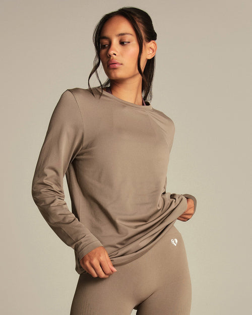 Lightweight Seamless Long Sleeve T-Shirt | Taupe Grey