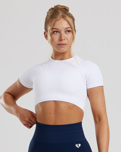 Power Seamless Short Sleeve Crop Top White
