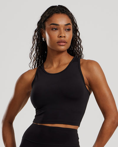 Essential Crop Tank Top Black - Main Image