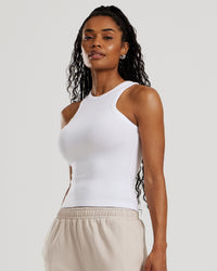 Comfort Ribbed Midi Tank | White