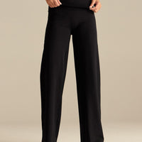 Cotton Contour Fold Over Straight Leg Pants | Black