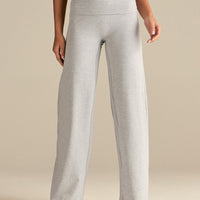 Cotton Contour Fold Over Straight Leg Pants | Grey Marl