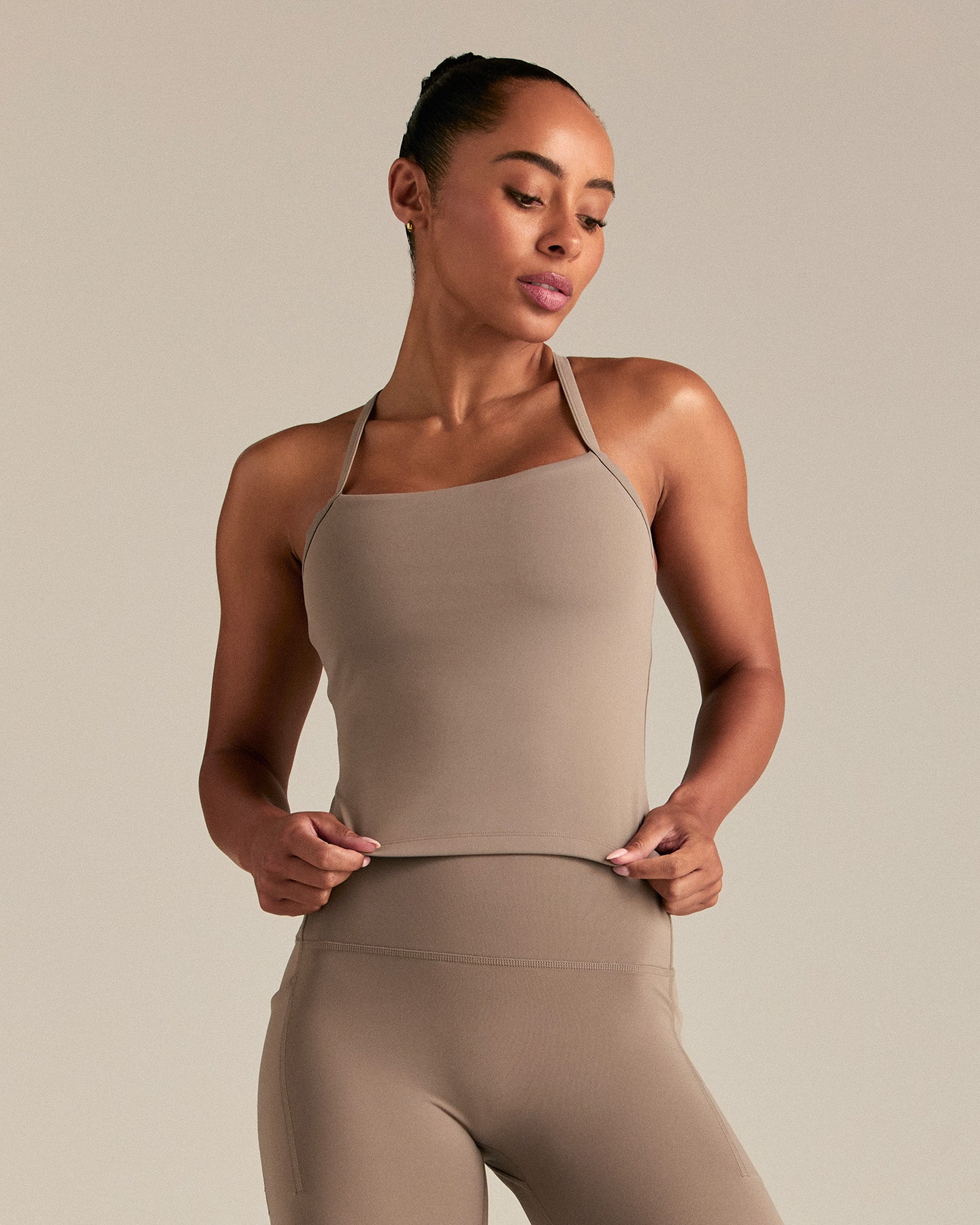 Essential Built-In Bra Midi Tank | Taupe Grey