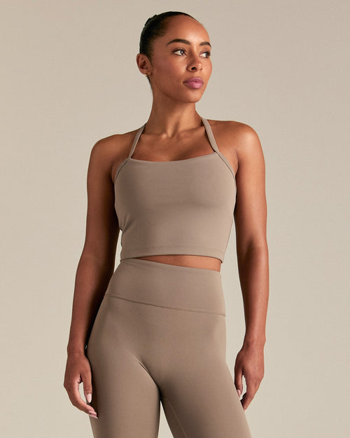 Essential Built-In Bra Crop Tank Top | Taupe Grey
