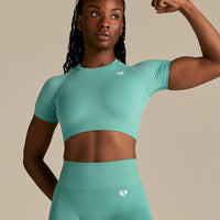 Power Seamless Short Sleeve Crop Top | Marine Green