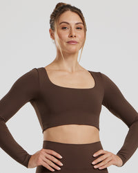 Essential Long Sleeve Built-In Bra Top | Cocoa