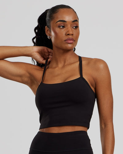 Essential Built-In Bra Crop Tank Top Black - Main Image