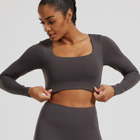 Essential Long Sleeve Built-In Bra Top | Graphite