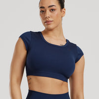 Motion Seamless Open Back Short Sleeve Crop Top | Sapphire Blue