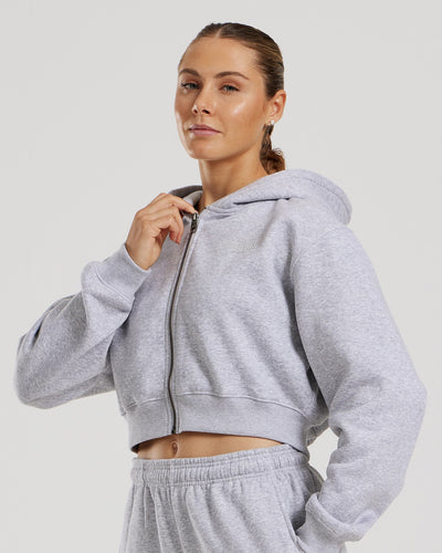 Comfort Cropped Full Zip Hoodie Silver Grey Marl