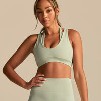Power Double Layer Halter Bra | Calming Green (1/6)