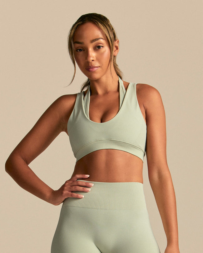 Power Double Layer Halter Bra | Calming Green (1/6)