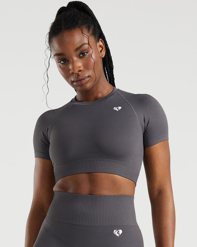 Power Seamless Short Sleeve Crop Top | Graphite