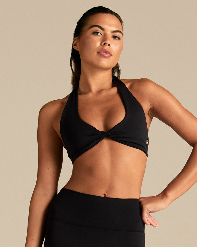 Essential Twist Front Halter Bra | Black