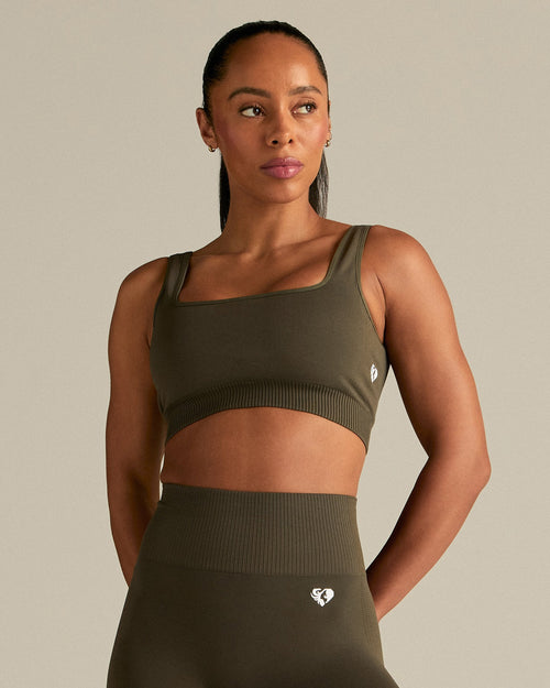 Power Seamless Open Back Mini Bra | Dark Olive