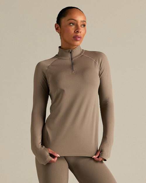 Lightweight Seamless 1/4 Zip Long Sleeve Top | Taupe Grey