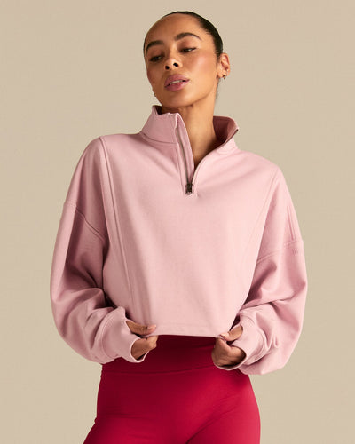 Comfort Lightweight Half Zip Draw Hem Sweat | Sweet Pink