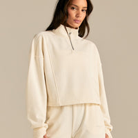 Comfort Lightweight Half Zip Draw Hem Sweat | Coconut White