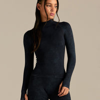 Power Seamless Mock Neck Long Sleeve Top | Washed Black