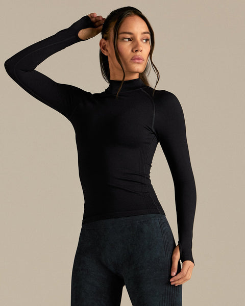 Power Mock Neck Long Sleeve Top - Black | Women's Best