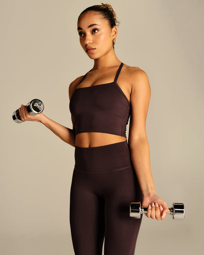 Essential Built-In Bra Crop Tank Top | Cafe Noir