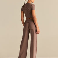Cotton Contour Fold Over Straight Leg Pants | Mocha