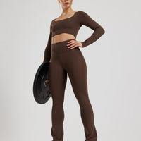 Essential Long Sleeve Built-In Bra Top | Cocoa