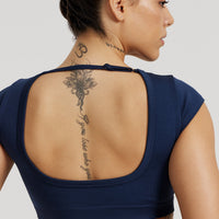 Motion Seamless Open Back Short Sleeve Crop Top | Sapphire Blue