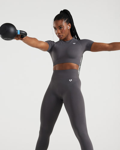 Power Seamless Short Sleeve Crop Top - Graphite | Women's Best