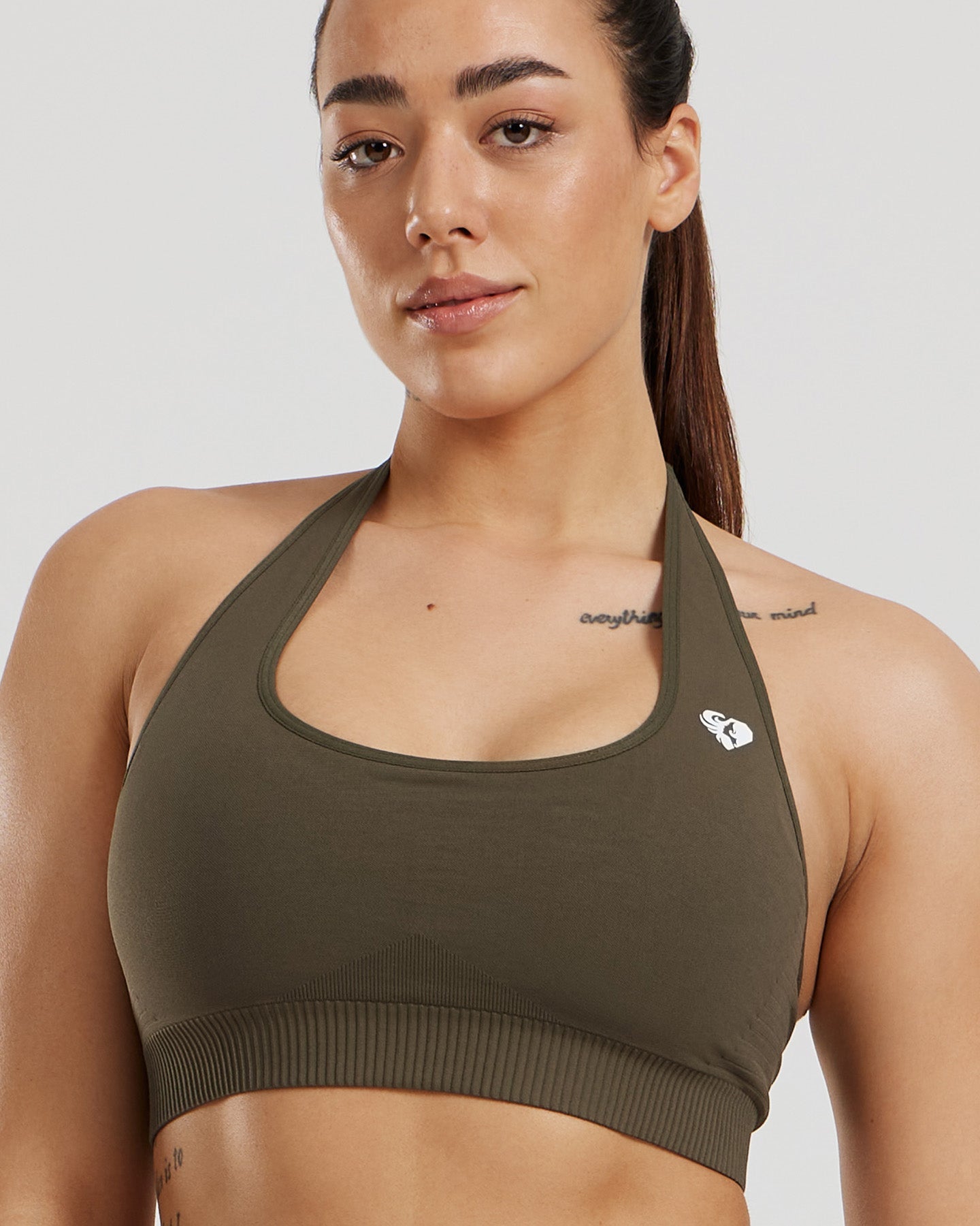 Power Seamless Halter Neck Bra | Dark Olive